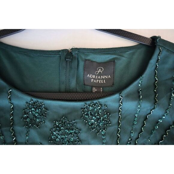 Adrianna Papell Women's Sz 4 Green Beaded Knee-Length Cocktail Party Dress - Picture 4 of 11